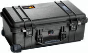 A black PELI 1510 rugged case with a handle and wheels, designed for protecting sensitive equipment in harsh environments.
