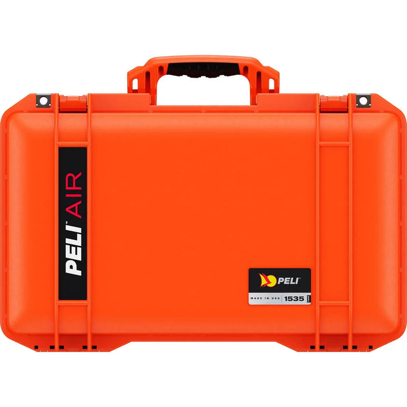 PELI Air 1535 hard case in orange with molded carry handle and latch hardware