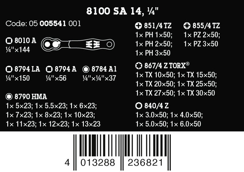8100 SA 14 Socket Set, 1/4" Drive, Metric Zyklop Comfort (28pc)