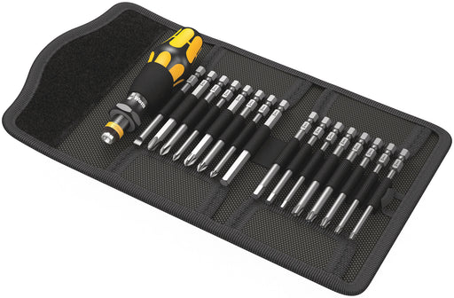 17-piece ESD screwdriver set in black fabric case with yellow handles and metal bits