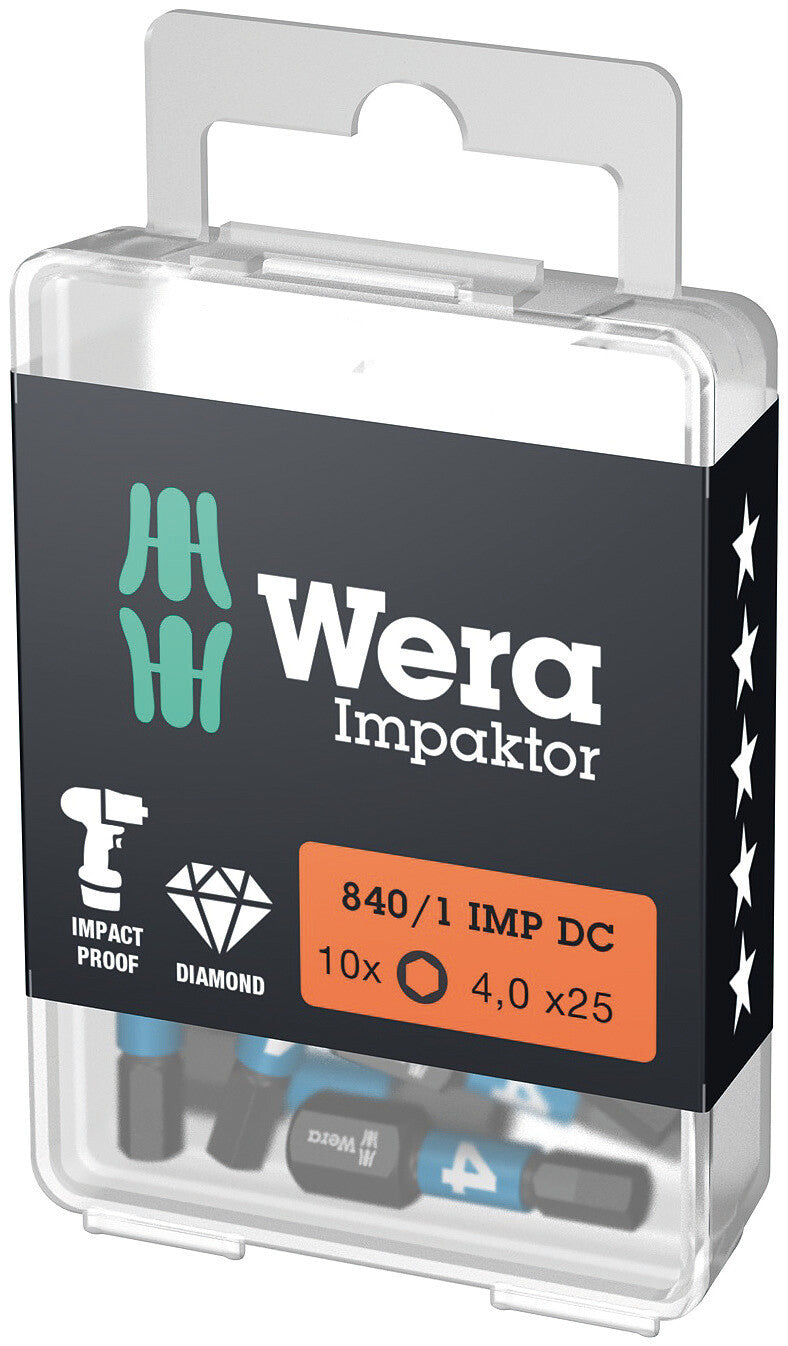 Wera Impaktor 840/1 IMP DC Hex-Plus DIY Impact Bit – SW4 x 25mm  (10pc)