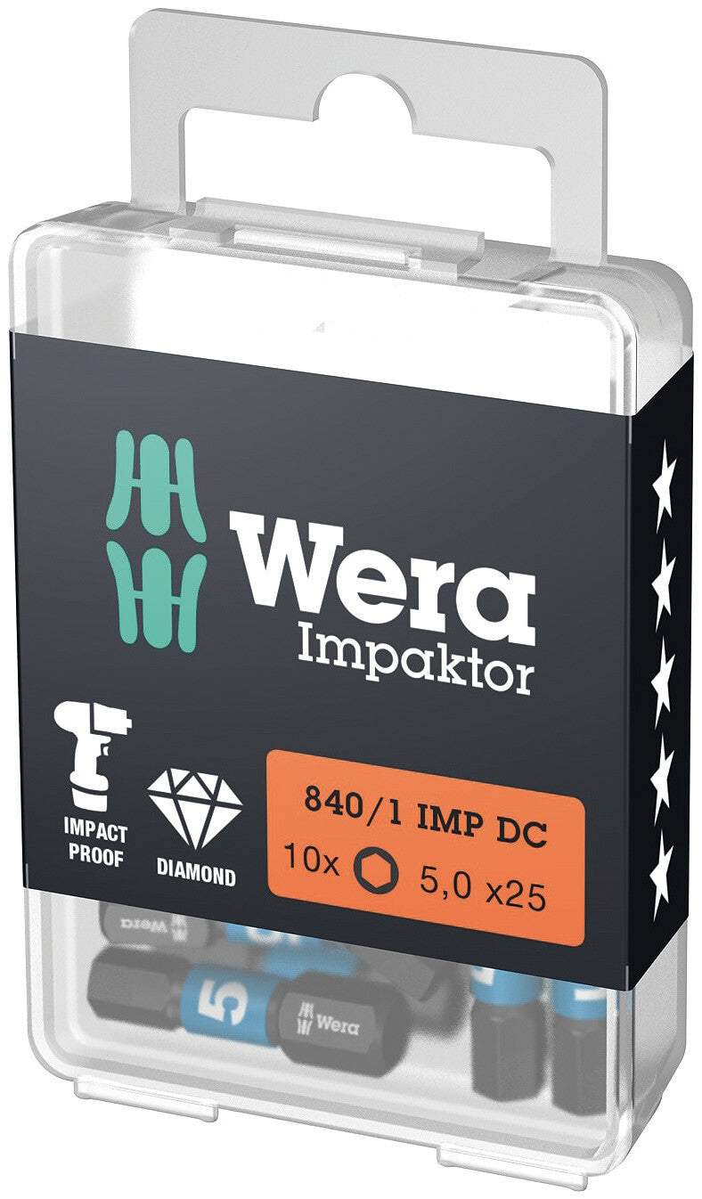 Wera Impaktor 840/1 IMP DC Hex-Plus DIY Impact Bits – SW5 x 25mm (10pc)
