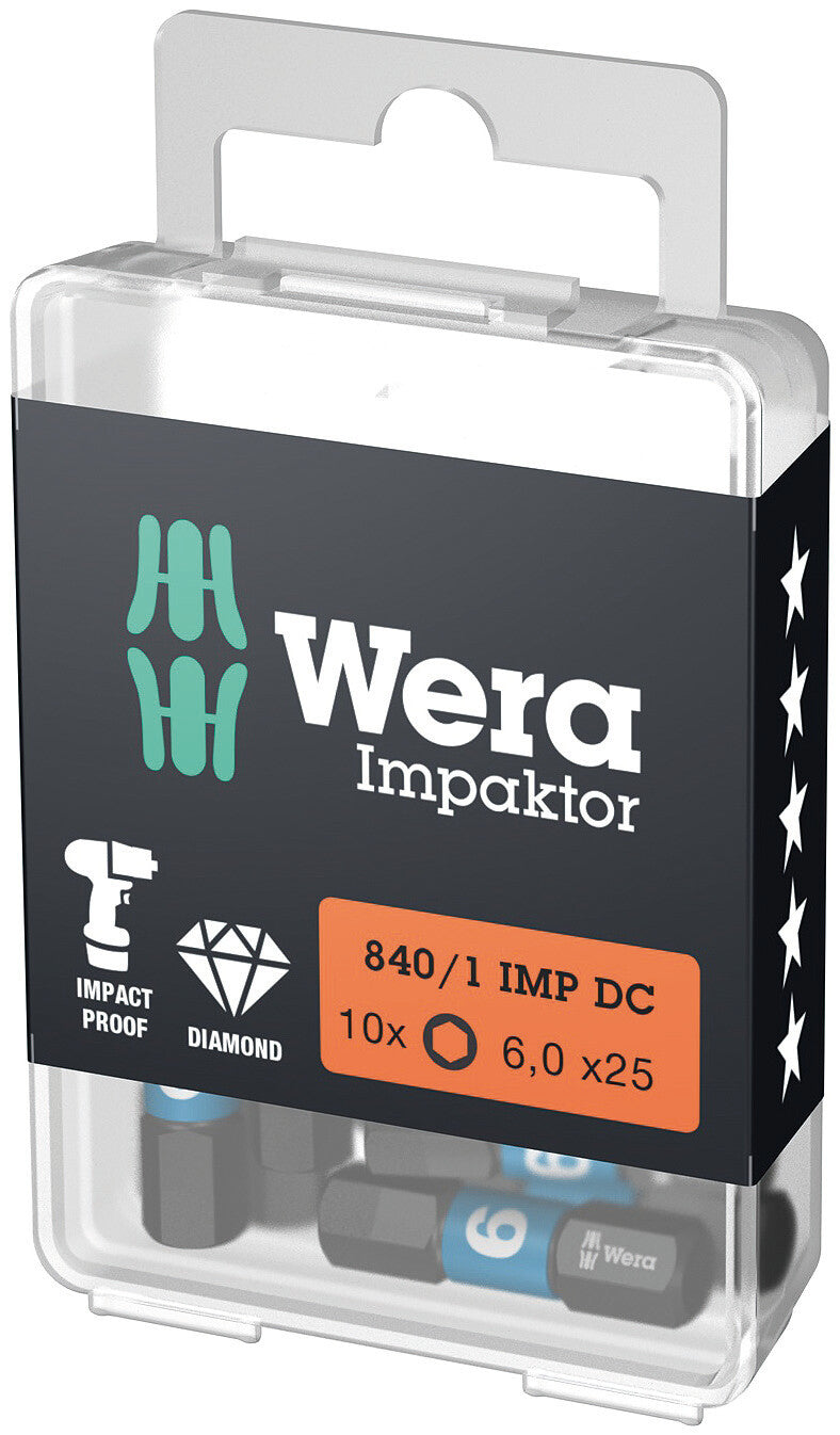 Wera Impaktor 840/1 IMP DC Hex-Plus DIY Impact Bits – SW6 x 25mm (10pc)