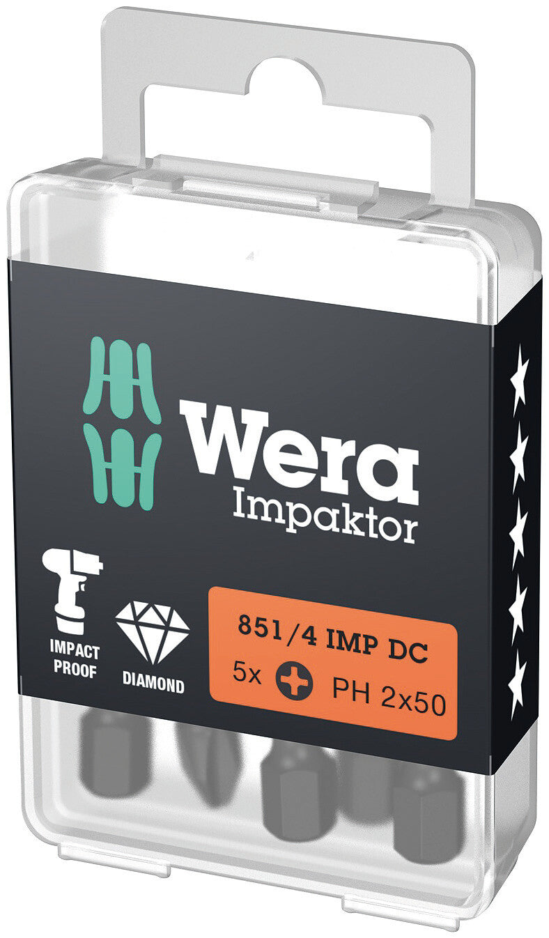 Wera Impaktor 851/4 IMP DC PH DIY Impact Bits – PH2 x 50mm (5pc)
