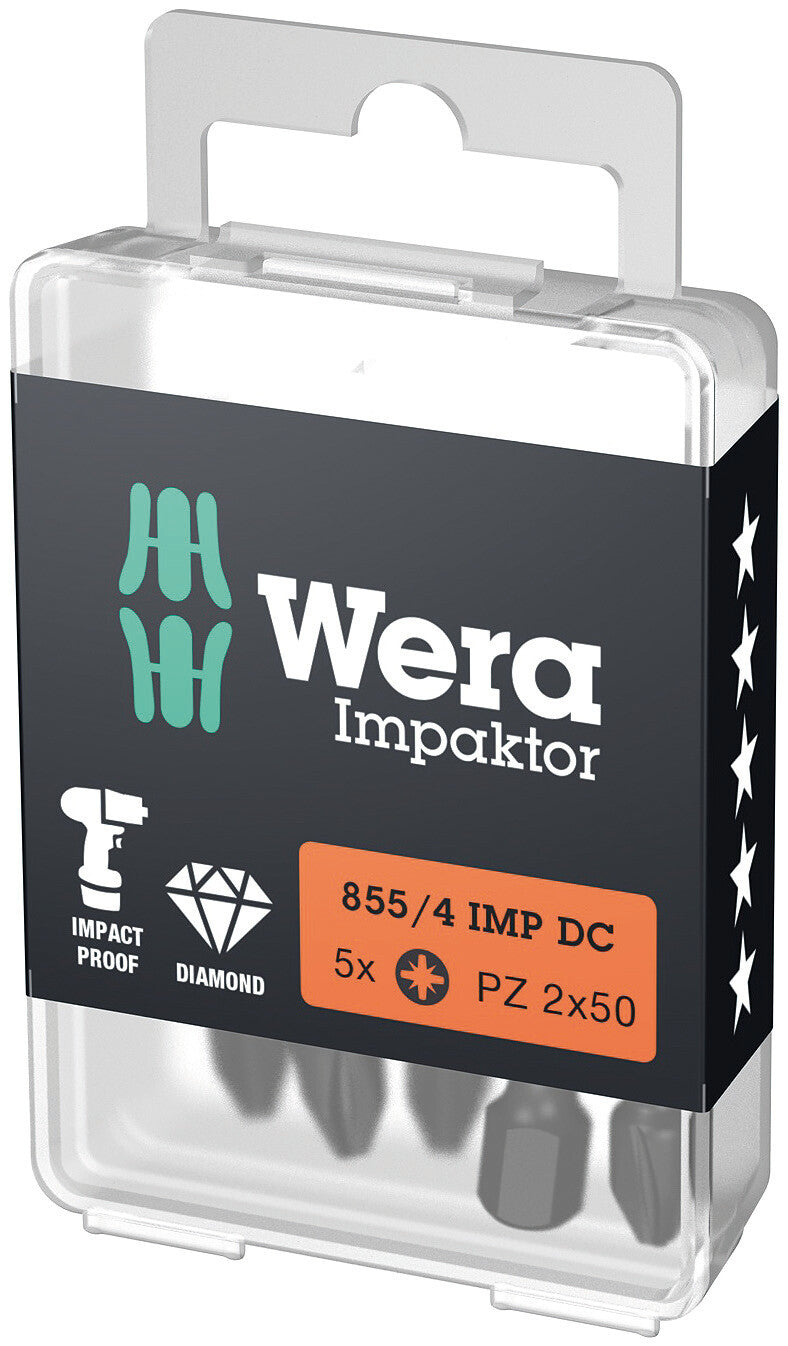 Wera Impaktor 855/4 IMP DC PZ DIY Bits – High-Performance Pozidriv Bits (5pc)