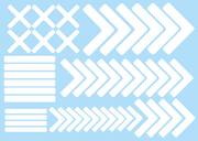 Light blue floor marking sticker set with X blocks, arrows, and horizontal bars