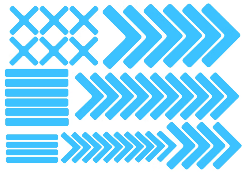 Blue floor marking sticker set with arrows, chevrons, and horizontal bars