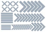 Grey floor marking sticker set with arrows, chevrons, and horizontal bars