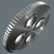 Socket adapter wheel with gear teeth and four oval cutouts