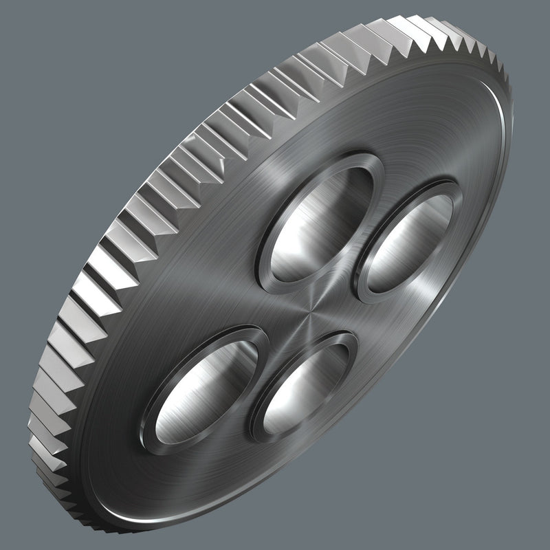 Socket adapter wheel with gear teeth and four oval cutouts