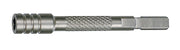 Leatherman bit driver extender, silver metal with knurled grip and hex bit end