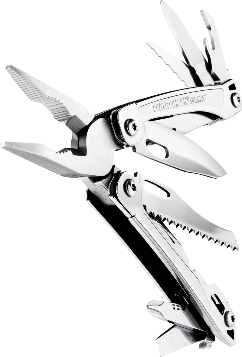 Leatherman Sidekick multi-tool open with blades and saw-tooth edge