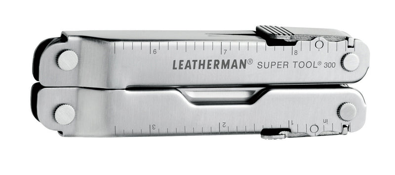 Stainless steel folding multi-tool, closed, with embossed markings