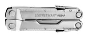 Stainless steel 17-in-1 multi-tool closed, with textured grips