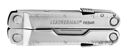 Stainless steel multitool with engraved 17-in-1 tool scales, tools folded