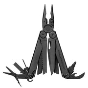 Leatherman Wave+ 18-in-1 multi-tool, black with open blades and tools
