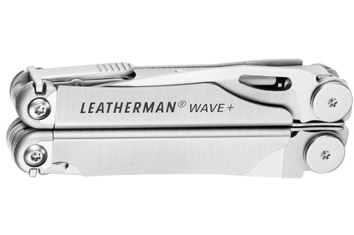 Stainless steel 18-in-1 multitool folded shut, side view
