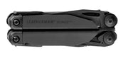Black compact multi-tool with textured handle and folded blades