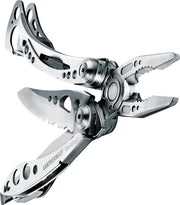 Silver Leatherman Skeletool 7-in-1 multi-tool with folded blades and tools