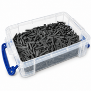 Black Hellermann H15 cable sleeving pieces in transparent storage tray with lid