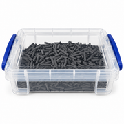 Black Hellermann H15 cable sleeving in clear lidded storage box, many pieces