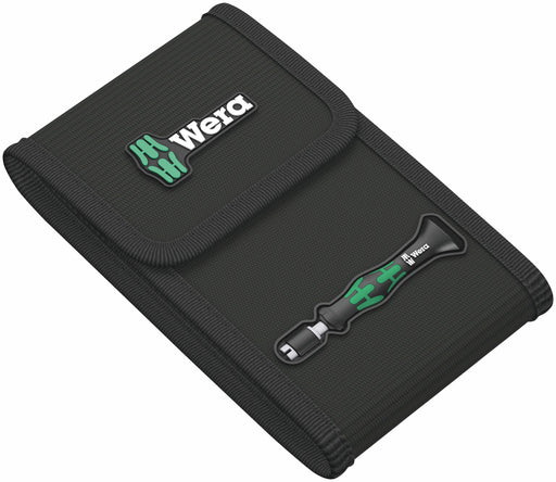 Black compact electronics screwdriver bit case with Wera logo and bits