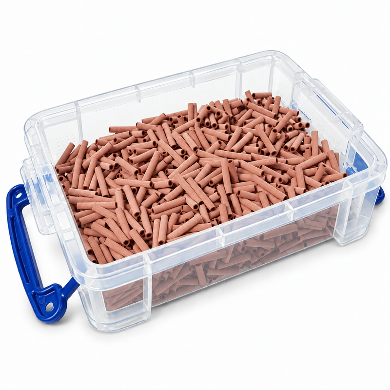 Hellermann H15 pink cable sleeving tubes in clear plastic storage box