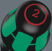 Black screwdriver handle with green pattern and red “2” size label