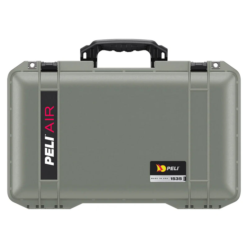 PELI Air 1535 hard case in sage green with molded carry handle and front label