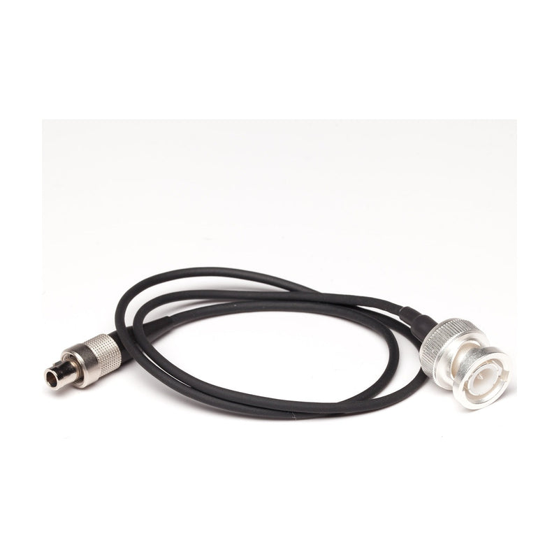 Sound Devices BNC timecode cable, black cord with BNC male and female ends.