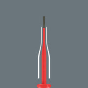 Red and white screwdriver with metal shaft, compact hand tool