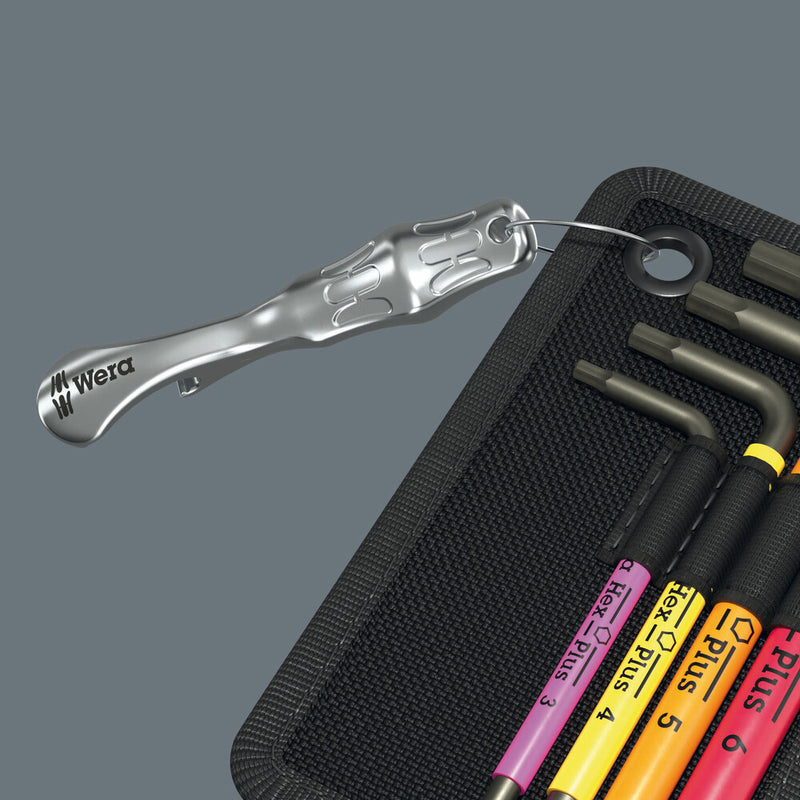 Wera tool card L-key hex set with bottle opener, dark gray fabric holder