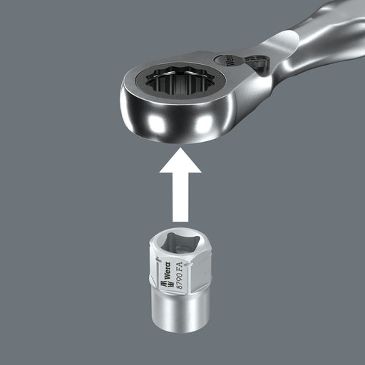 Ratchet wrench head with socket showing fit and alignment