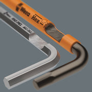 Hex-Plus L-keys with orange handle and chrome tips on tool card holder