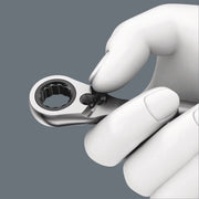 Chrome mini ratchet with socket drive head and finger grip