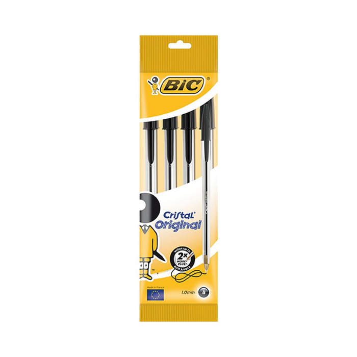 Bic Cristal Original Ball Point Pen - Pack of 4 Black Pens - Theatre Supplies Group