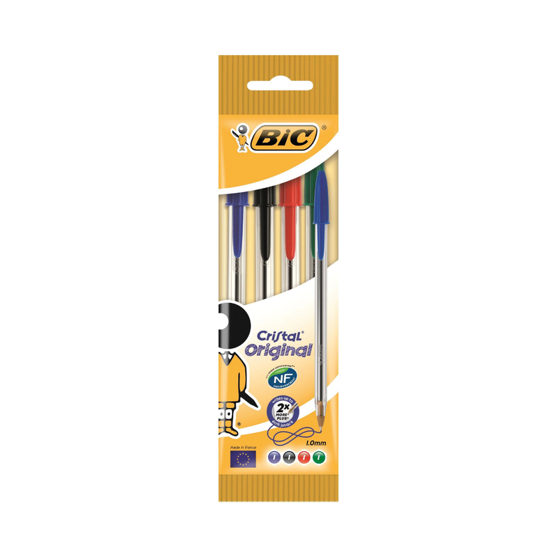 BIC Cristal Original Ball Point Pen - Pack of 4 Mixed Pens - Theatre Supplies Group