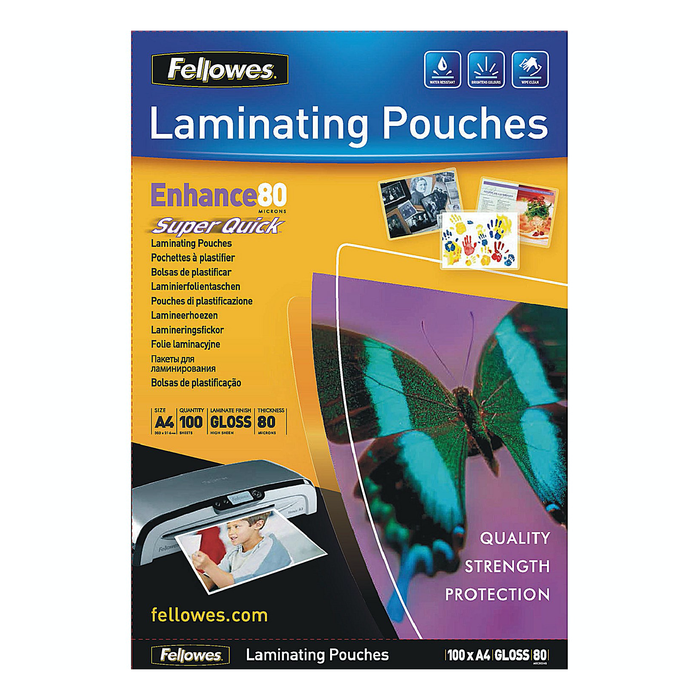 Fellowes A4 Super Quick Laminating Pouches 160 Micron - Theatre Supplies Group